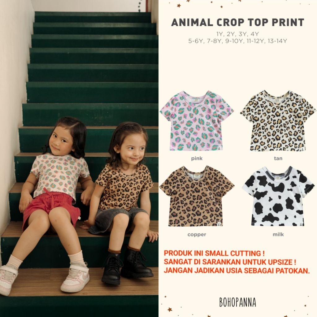 BOHOPANNA - ANIMAL CROP TOP PRINT SIZE KECIL BOHOPANNA - BAJU ANAK - PAKAIAN ANAK - BAJU CROP ANAK -