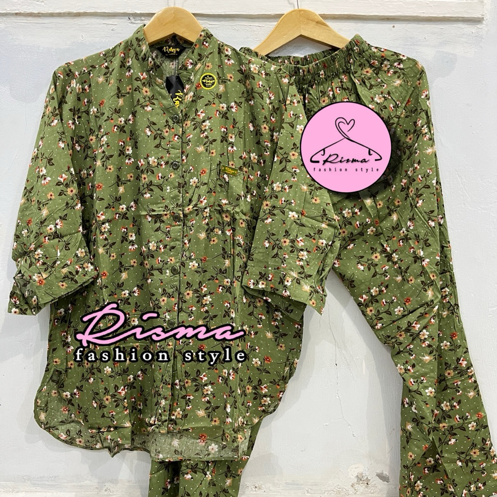 Setelan Kemeja Rayon Twill Premium Full Motif Wanita Motif Bunga Naura Model Terbaru