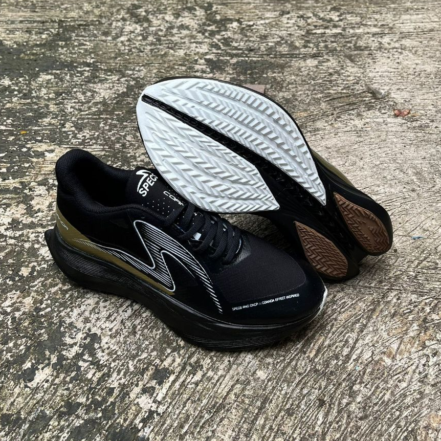 Gratong Sepatu Running Specs Hitam Gold Ringan & Nyaman Sol Empuk, Anti Slip Sepatu Olahraga Specs