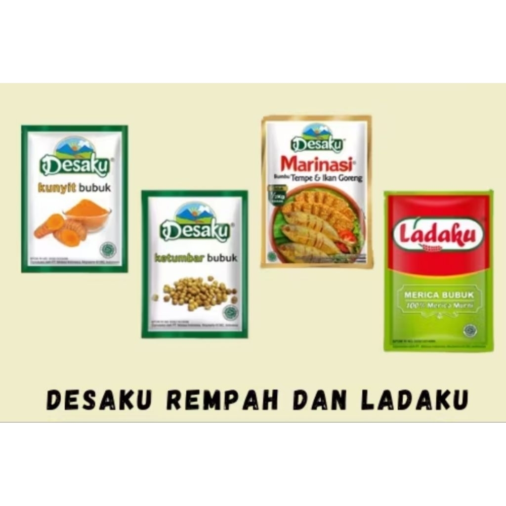 

Desaku bumbu rempah marinasi, kunyit, ketumbar, lada sachet
