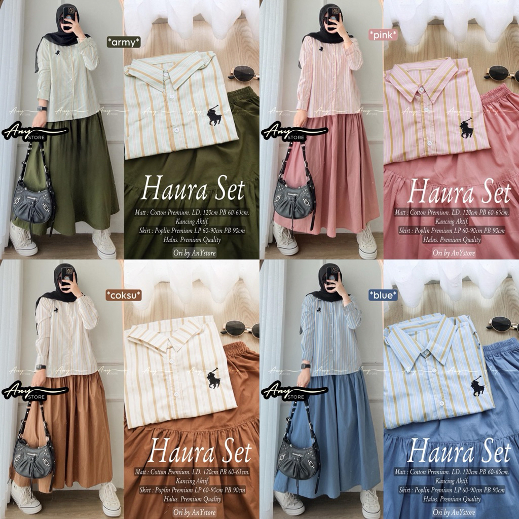 HAURA SET ATASAN KEMEJA SALUR DENGAN BAWAHAN ROK KATUN POPLIN by ANY STORE