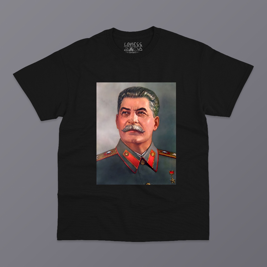 Kaos Hitam Lukisan Josef Stalin Pemimpin Soviet tema World War 2 Soviet