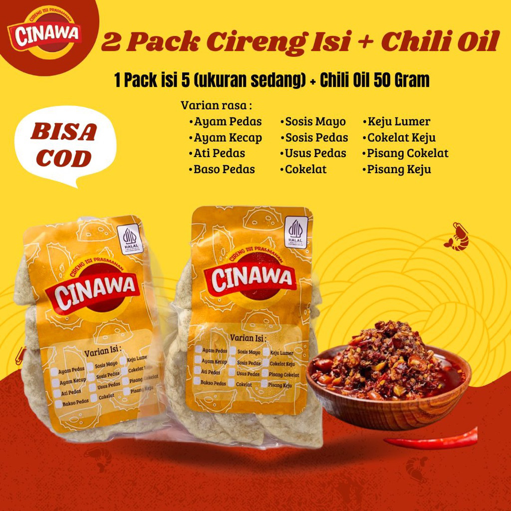 

CINAWA || Cireng Isi Frozen || Bundling 2 pack Cireng isi + Chili oil 50 gram