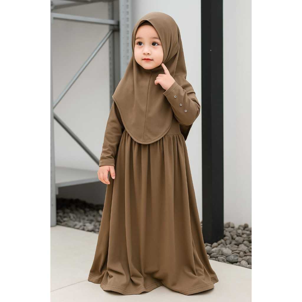 Gamis Abaya Anak Set Hijab Terbaru - Gamis Couple Ibu dan Anak Model Serut