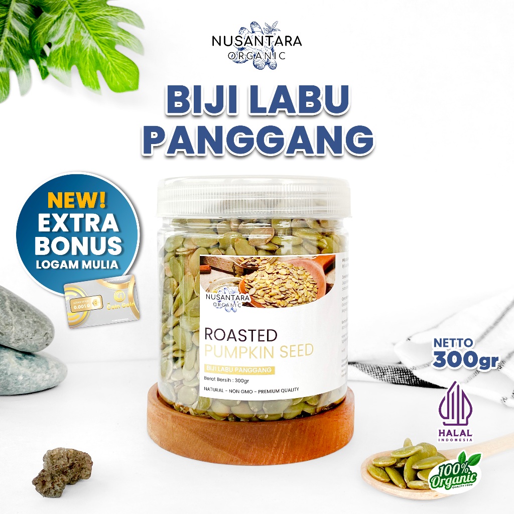 

Nusantara Organic Pumpkin Seed Original Biji Labu Organik Oven Panggang Sehat Tanpa Campuran 300g