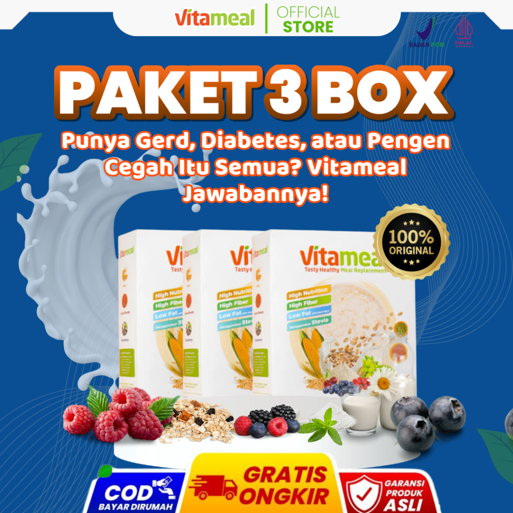 

[ORIGINAL] Vitameal - Paket Hemat 3 Box Sereal Diabetes Anekabulir Ampuh Bantu Turunkan Gula Darah Tinggi Stabilkan Kadar Gula Cegah Diabetes Kolesterol Herbal Alami Tanpa Efek Samping VITAMAEL GERD