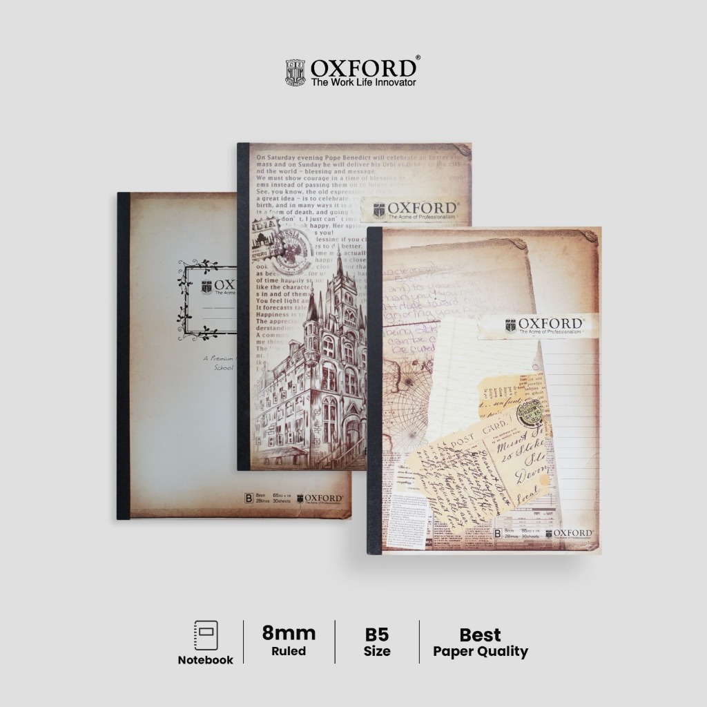 

Oxford Buku Tulis B5 Vintage 30 Lembar – Buku Tulis Layflat Multifungsi Kertas Premium