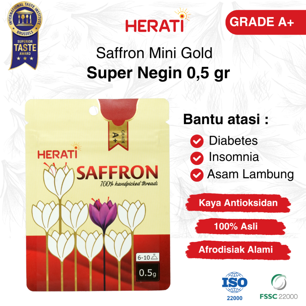 

Herati Saffron Afghanistan I Safron Super Negin Mini Gold 0,5 gr Bunga Saffron Grade A+ Premium Asli 100% Original