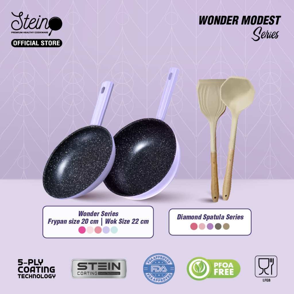 STEIN Wonder Modest Series Wajan Panci Set (Wok 22cm dan Fry 20cm)+ Bundle Diamond Spatula