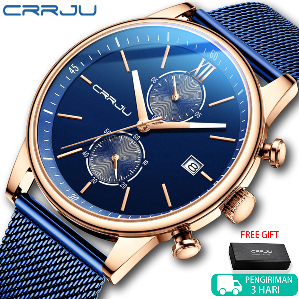 CRRJU Jam Tangan Pria Top Brand Fashion Mewah Bisnis Jam Tangan Baja Tahan Air Olahraga 2291