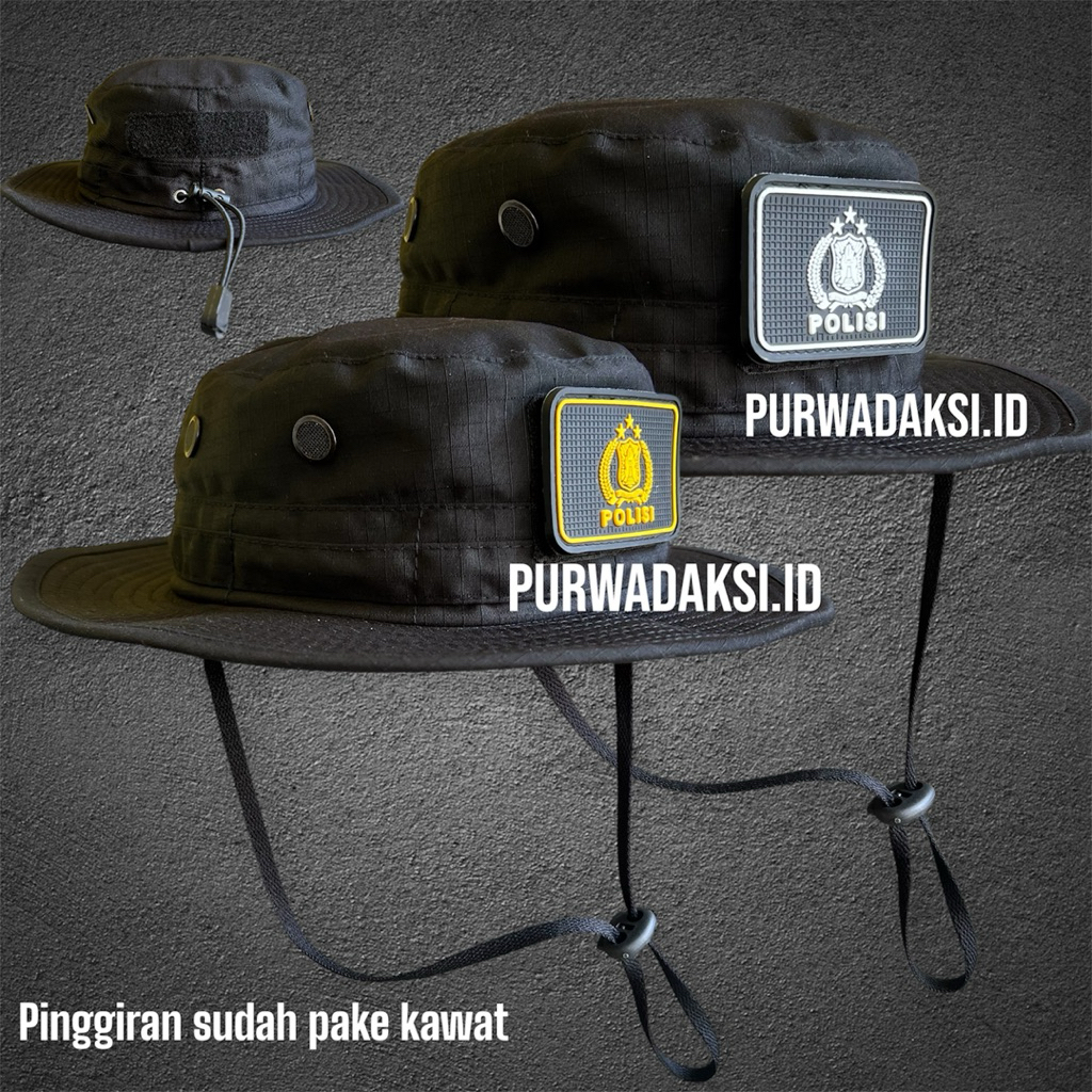 topi rimba polri bintara bonus logo patch lingkar daun fuul kawat  Topi Rimba logo Bintara | Topi Ri
