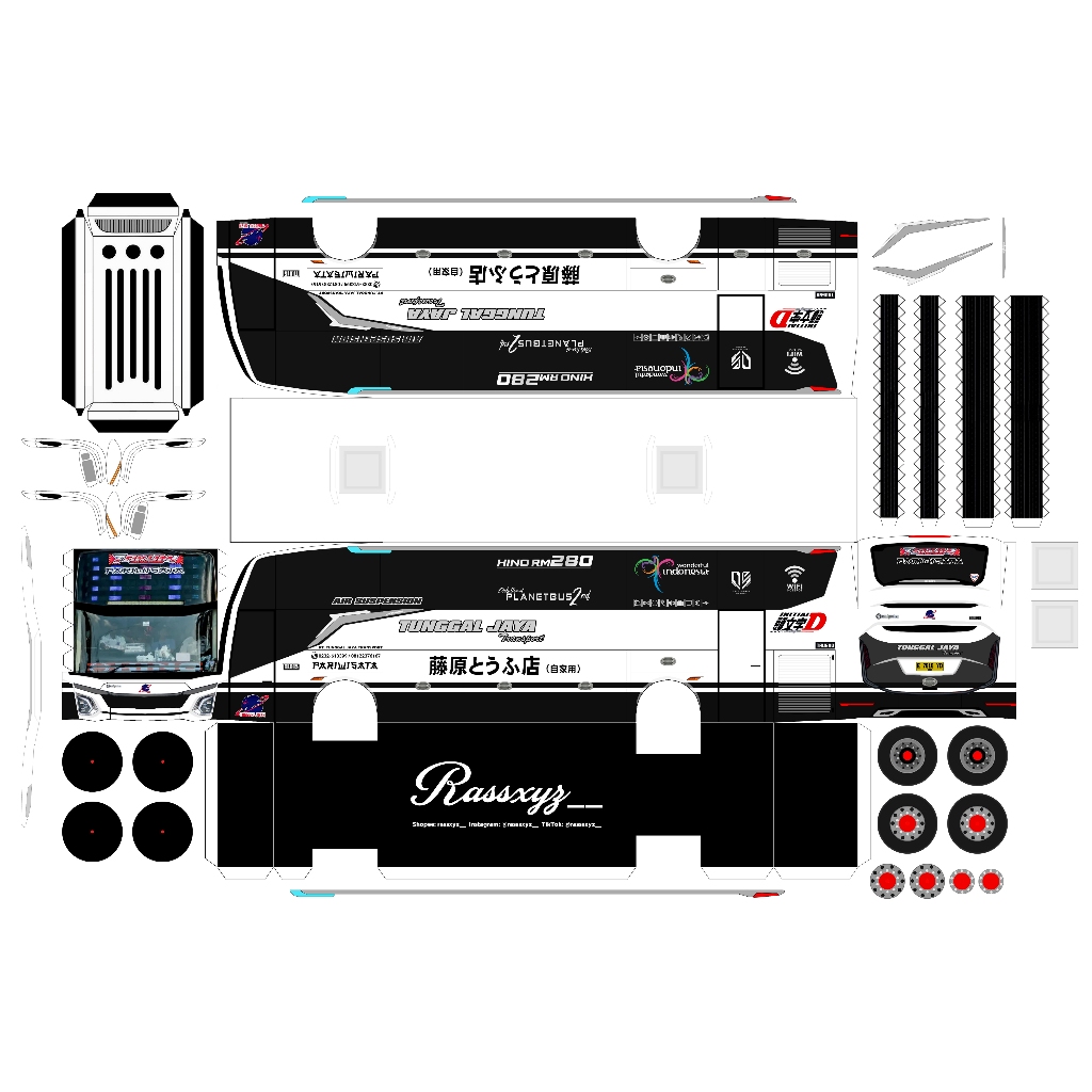 Lembaran papercraft bus Tunggal Jaya Takumi