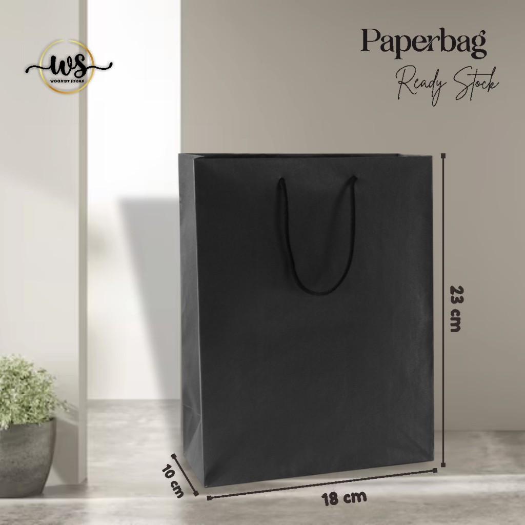 

[12 PCS] PAPER BAG KRAFT HITAM READY STOCK PAKET LUSINAN - TAS SOUVENIR PERNIKAHAN UK 18 X 23 X 10