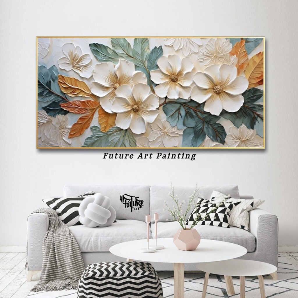 lukisan 3D Hiasan Dinding Jumbo lukisan abstrak bunga Timbul Dengan Bingkai FUTURE ART PAINTING