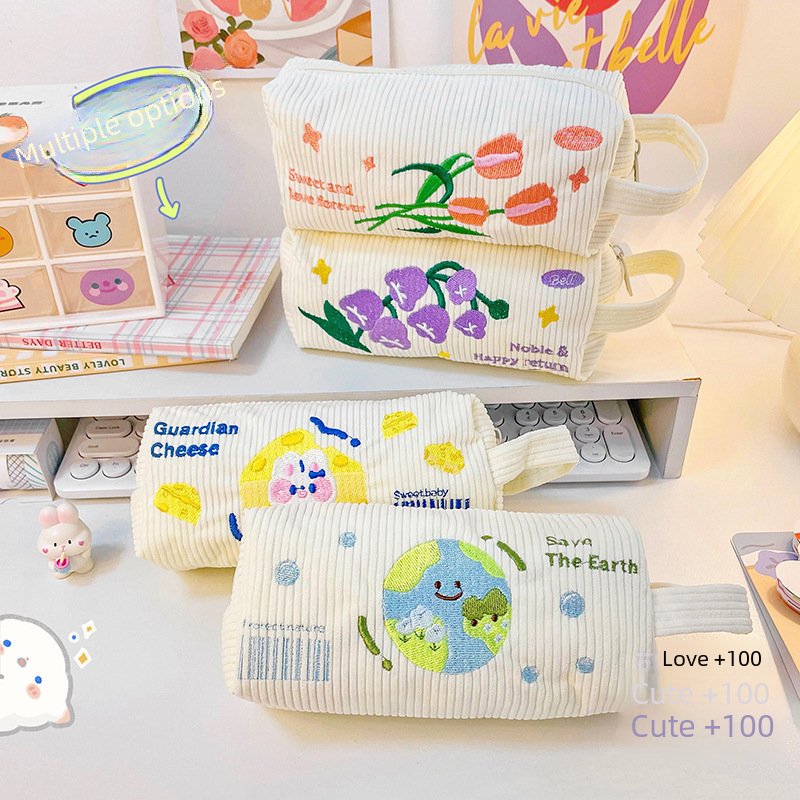 

PENCIL CASE POUCH AESTHETIC KAIN CURDUROY HANDLE LUCU IMPORT/TEMPAT MAKE UP CUTE