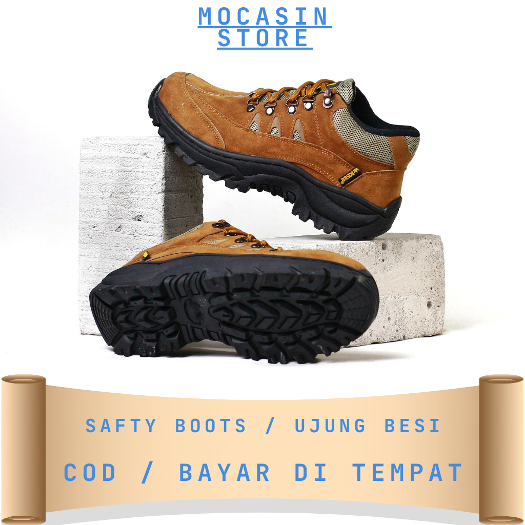 Mocasin Pedro - Sepatu Pria Boot Tracking Hikking Kerja Proyek Sepatu Safety Warna Tan Coklat
