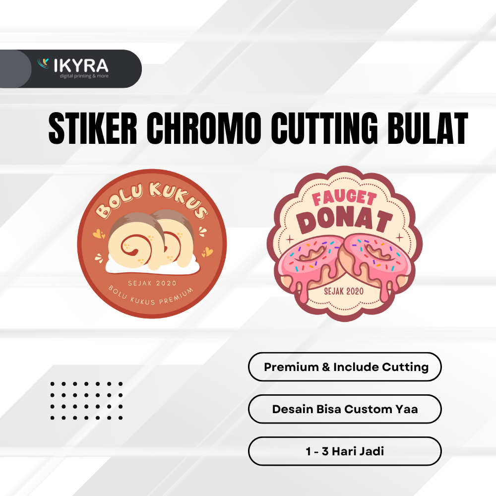 

tiker Label Chromo Custom Cutting Bulat | Cetak Nama, Logo, Kemasan
