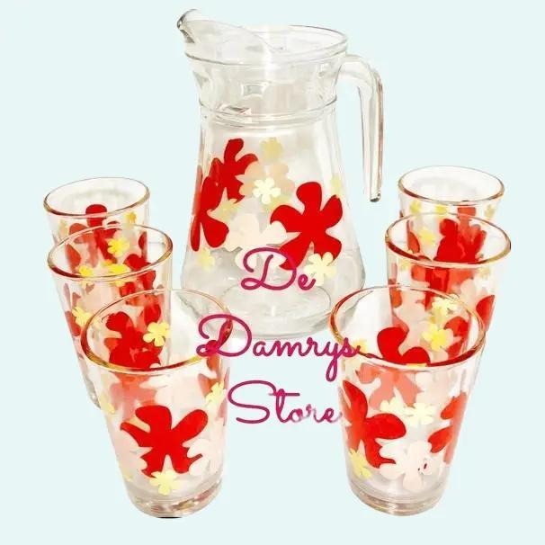Teko Kaca (1 Pitcher 1.3 L + 6 Gelas 220 mL) Kimglass Set 7PCS
