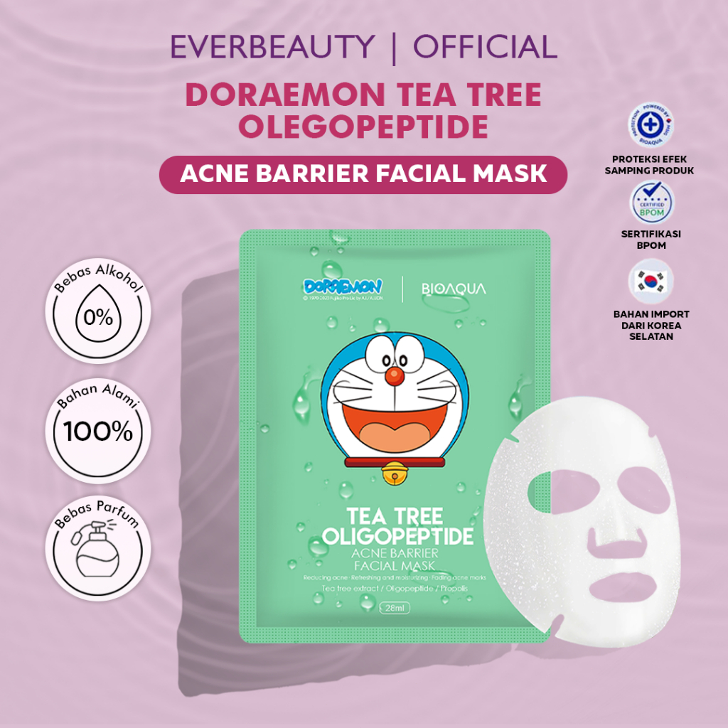 [EVERBEAUTY] [FREE GIFT] BIOAQUA x DORAEMON Tea Tree Oligopeptide Acne Barrier Masker Wajah Doraemon