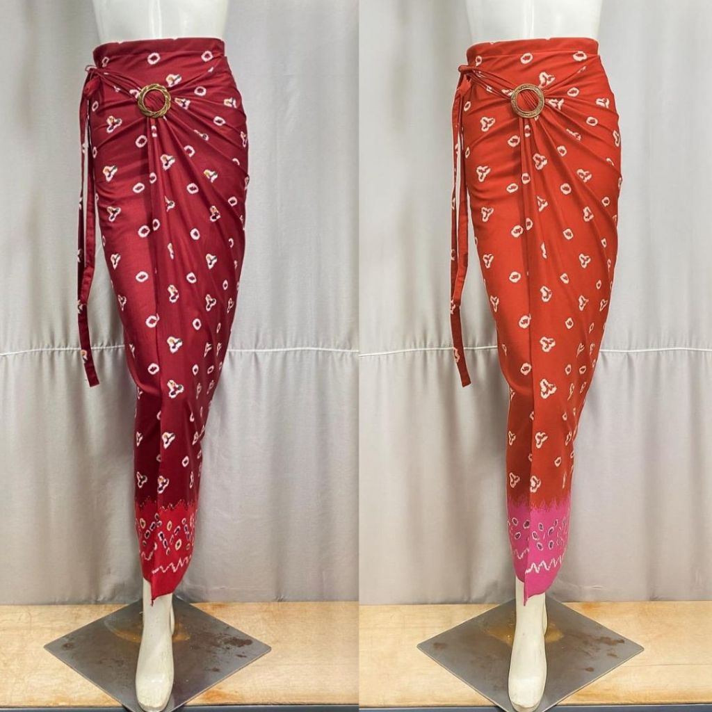 MOTIF TERBARU..Rok Lilit Jumputan Maroon,Merah/Rok Kain Batik Jumputan Aneka Pilihan Warna