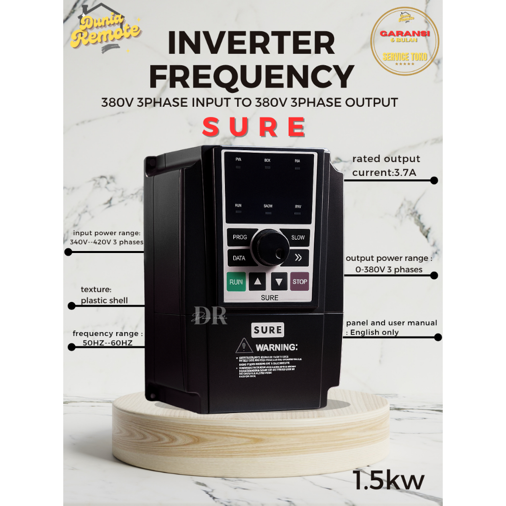 Ready Inverter Frekuensi SURE VFD 1.5KW 380V 3 Phase Input To 380V 3 Phase output INVERTER Drive