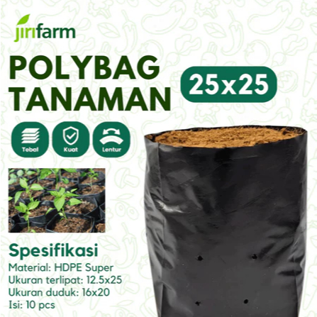 JIRIFARM - Poly Bag uk 25 12x25 cm Isi 10 pcs (09994) Pot Jirifarm hidroponik