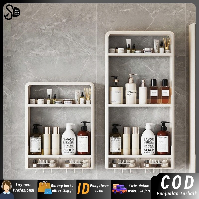 Lemari Kamar Mandi Tempel Plastik Aesthetic - Kabinet Toilet Organizer Storage, Rak Dinding Gantung 