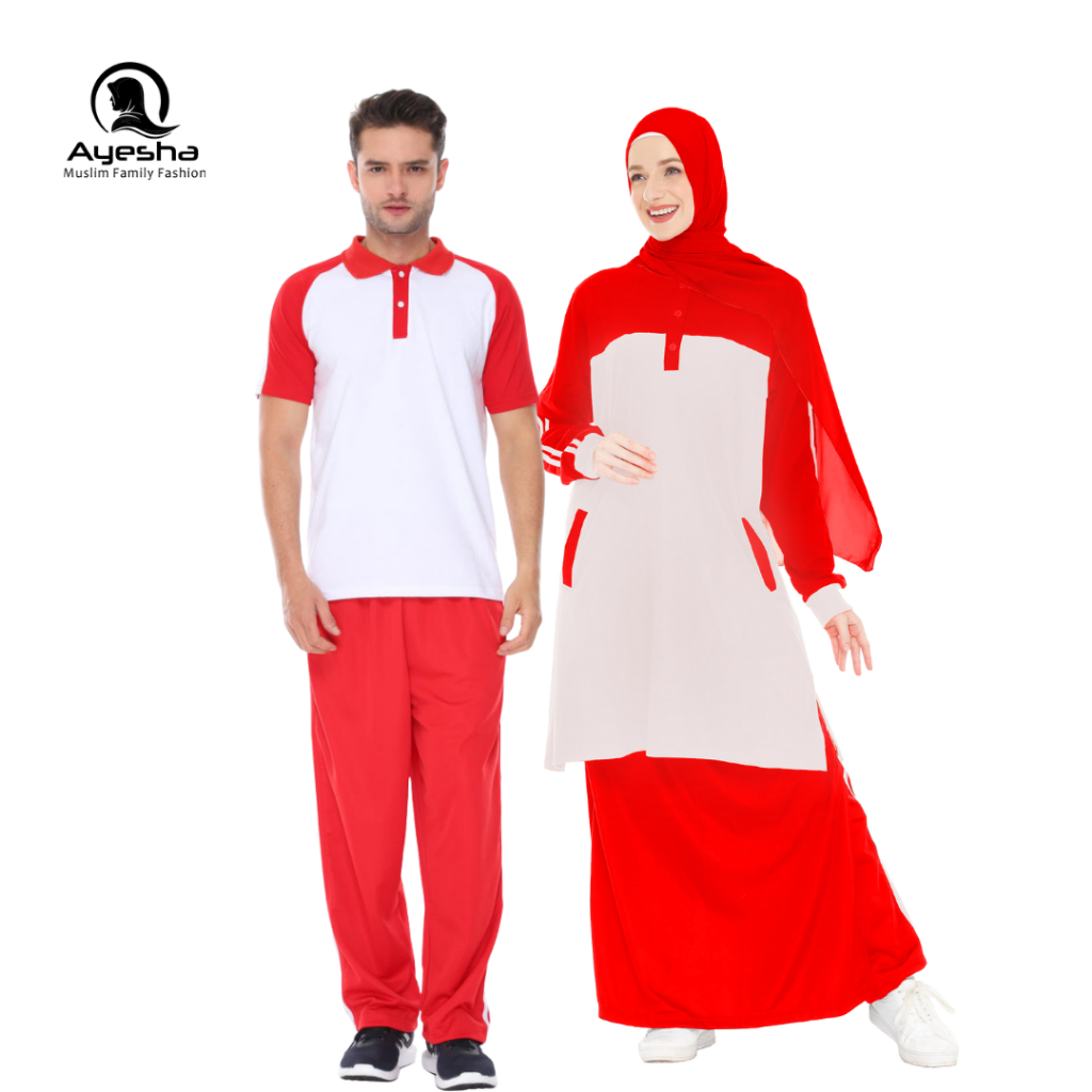 AYESHA MERAH PUTIH | Setelan Baju Olahraga Couple Merah Putih Spesial Agustus Pria  Wanita Muslimah