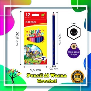 

GREEBEL Pensil Warna (7012) Classic Color Pencils 12 Warna Panjang / Coloring / Pencil warna Grebel / Pensil warna Aman untuk Anak