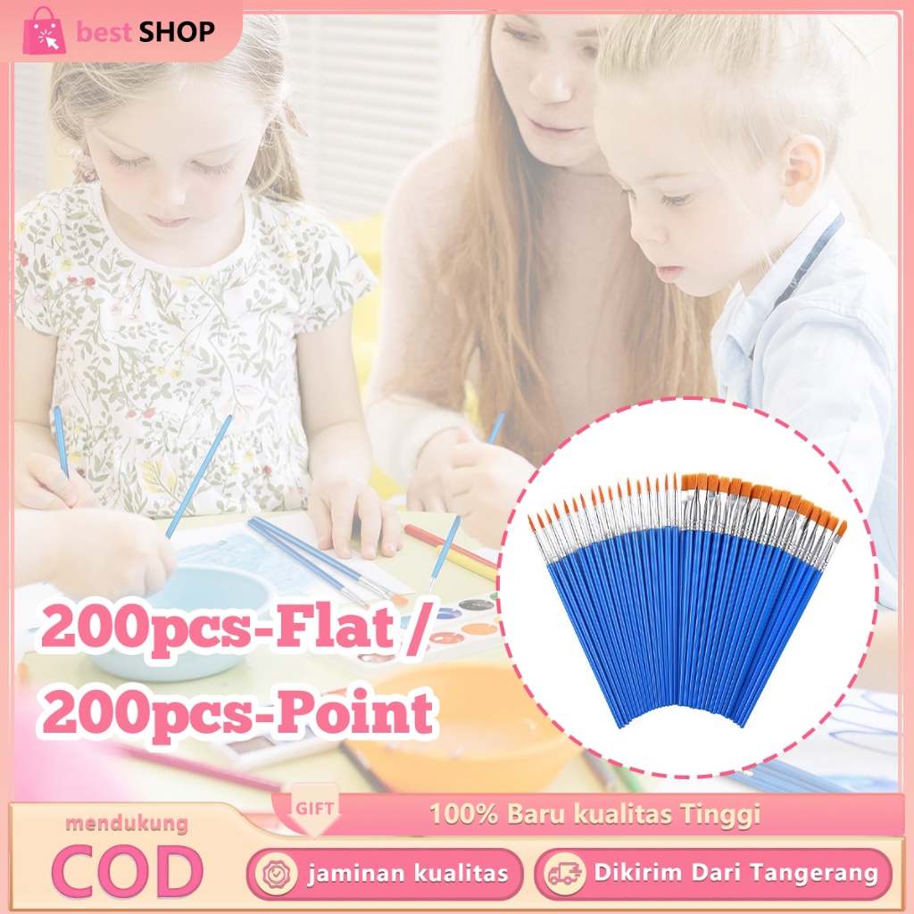 

200pcs Kuas Cat Air Kecil Lukis Tahan Lama Kuas Lukis Akrilik Panjang 17cm Kuas Nilon Grafiti Serbaguna