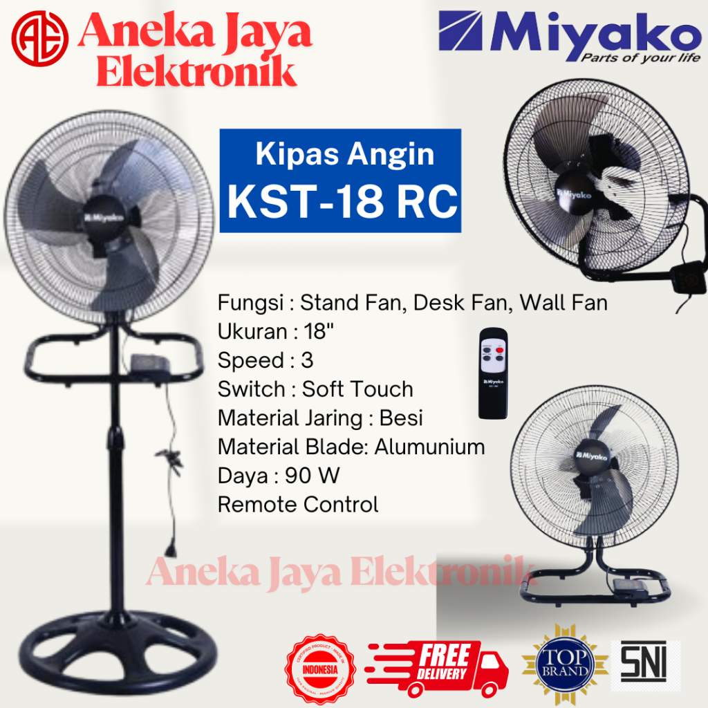 MIYAKO KIPAS ANGIN KST-18RC (KIPAS ANGIN 3 IN 1) KIPAS ANGIN BERDIRI, KIPAS ANGIN DINDING, KIPAS ANG