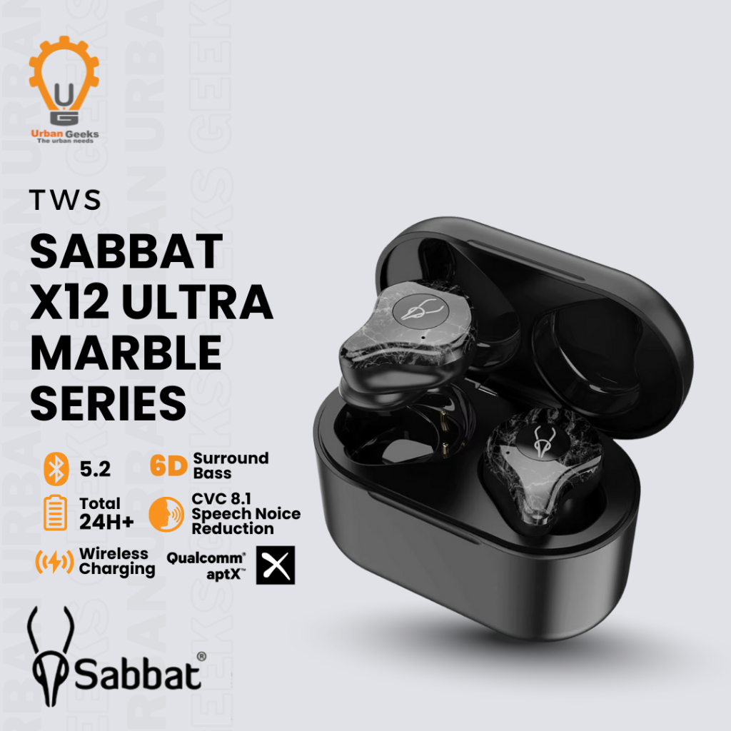 SABBAT X12 Ultra Marble series New Upgrade AptX Qualcomm Bluetooth 5.2 TWS Headset