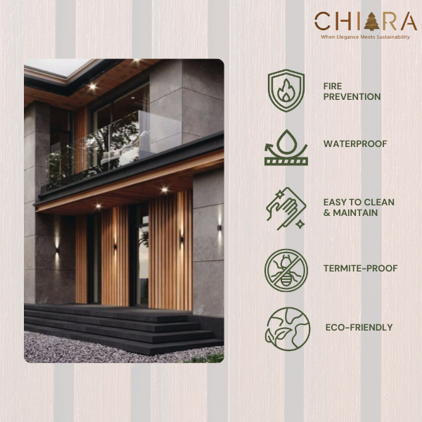 Wall Clading Outdoor Chiara 290cm l WPC Outdoor Panel Dinding Motif Kayu l Woodpanel Dinding Outdoor