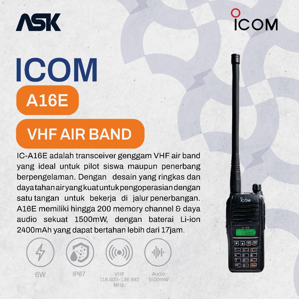 Handy Talky A16E Air Band ICOM / HT A 16E Air Band
