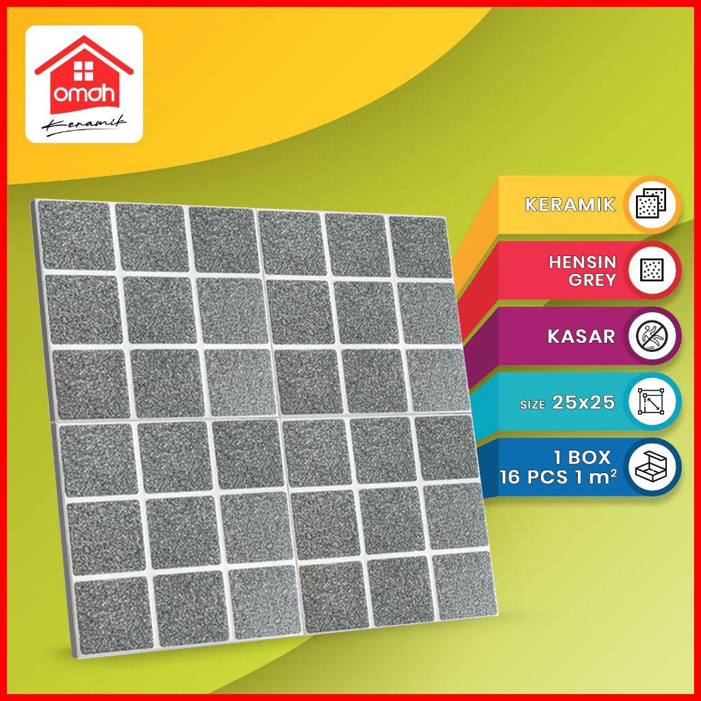 Keramik Lantai Kamar Mandi Kasar Emboss UNO 25X25 Henshin Dark Grey