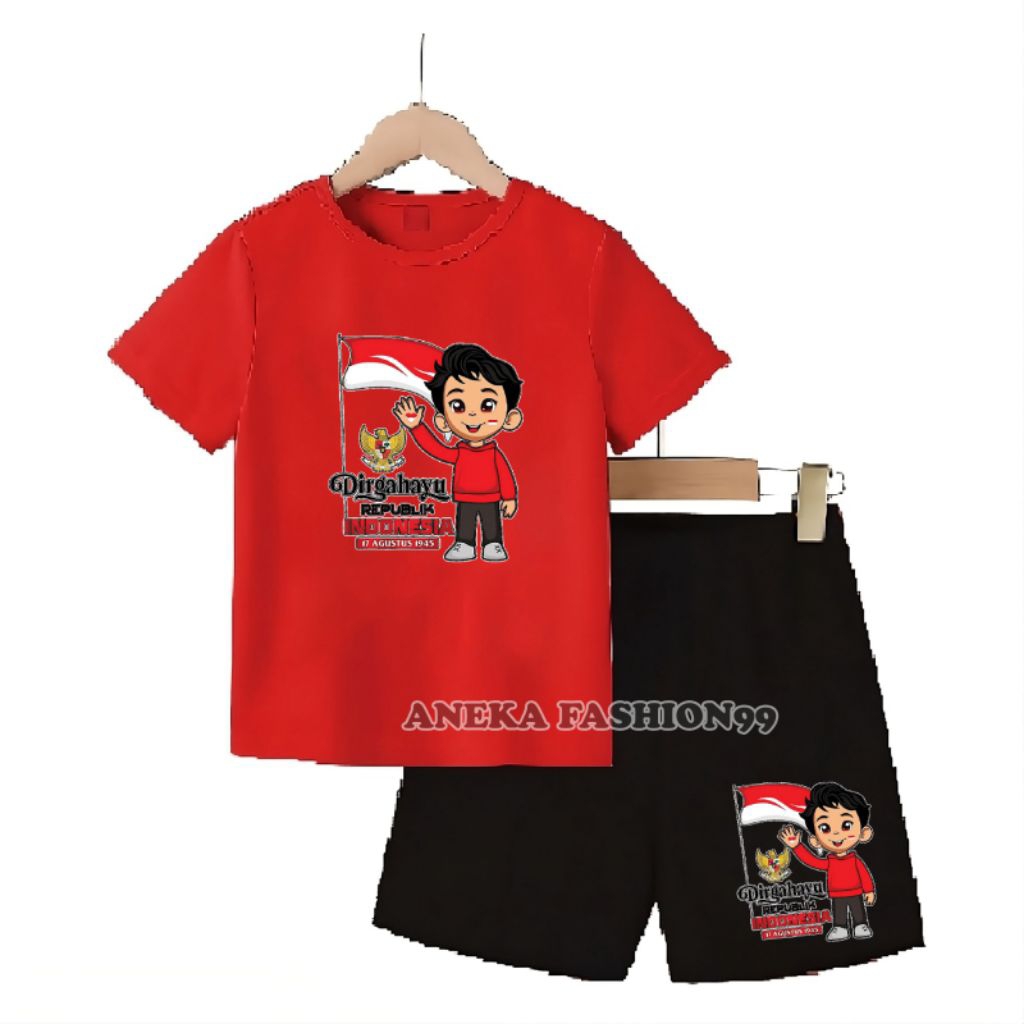 Setelan Kemerdekaan Anak Oneset Merah Putih Unisex Satu Set Setcel Hari Merdeka 80Th Terbaru 2025 Ta