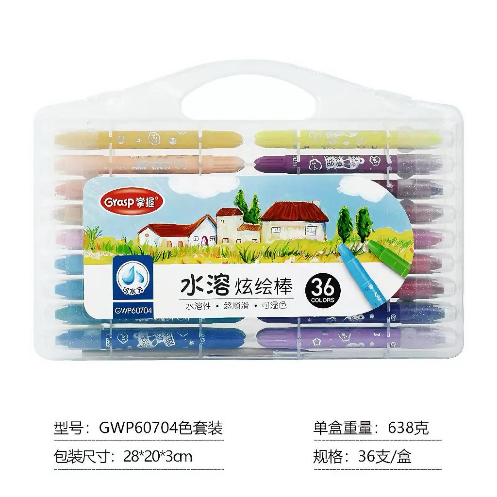 

【 Free Brush】Crayon Grasp 36 Warna Crayon Mata Sedang Silky Crayon Water Soluble Crayon Warna Cerah Tidak Mengotori Tangan