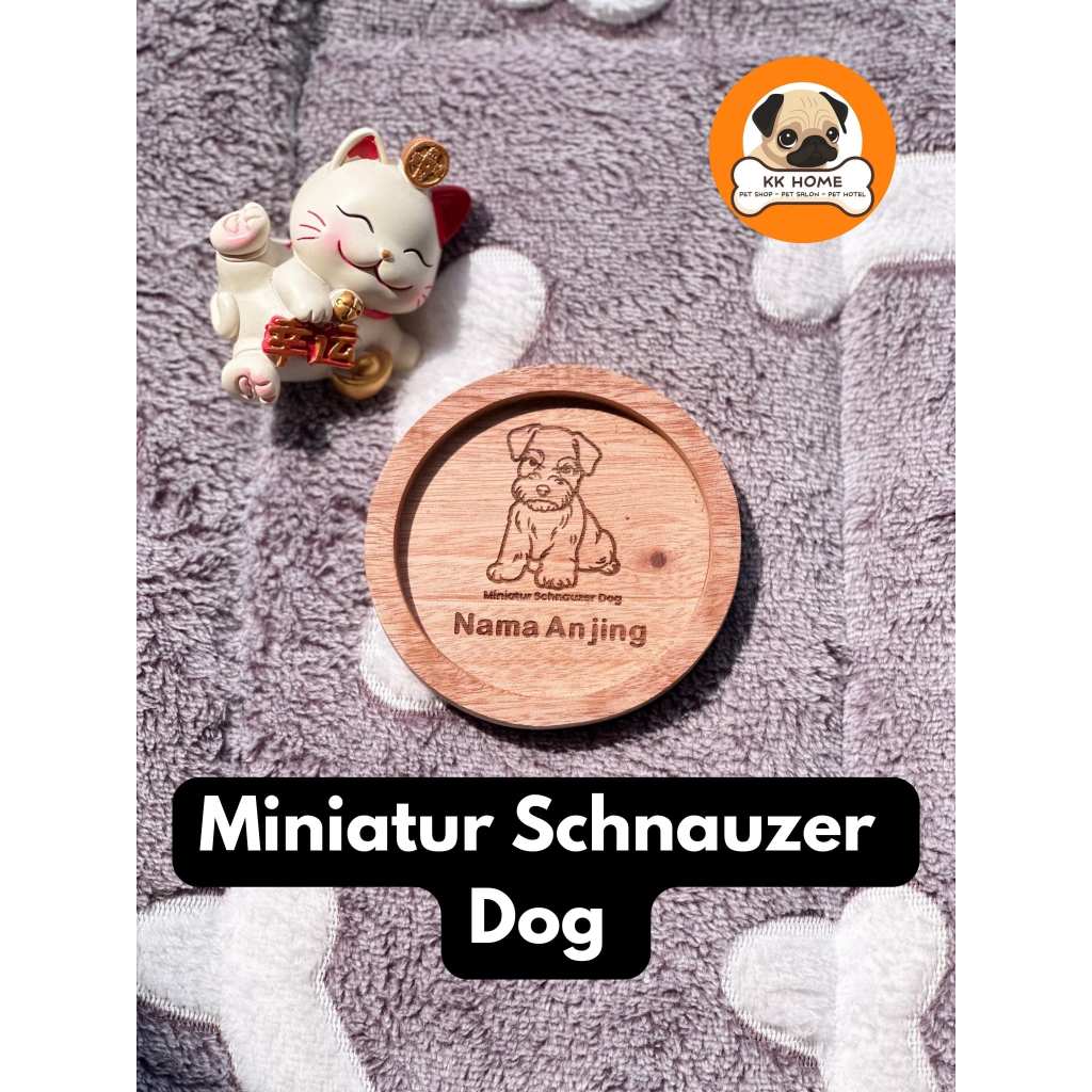 [FREE GRAFIR] Tatakan Gelas Kayu Custom Jenis Anjing Miniatur Schnauzer dan Nama 9Cm | Coaster Kayu 