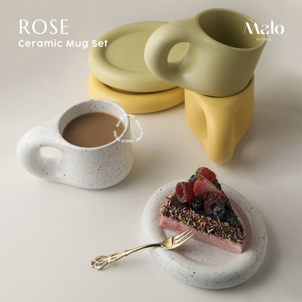 MALOHOME - ROSE Nordic Chubby Mug Set Gift Set Gelas Keramik Premium Ceramic Mug Set Nordic Decorati