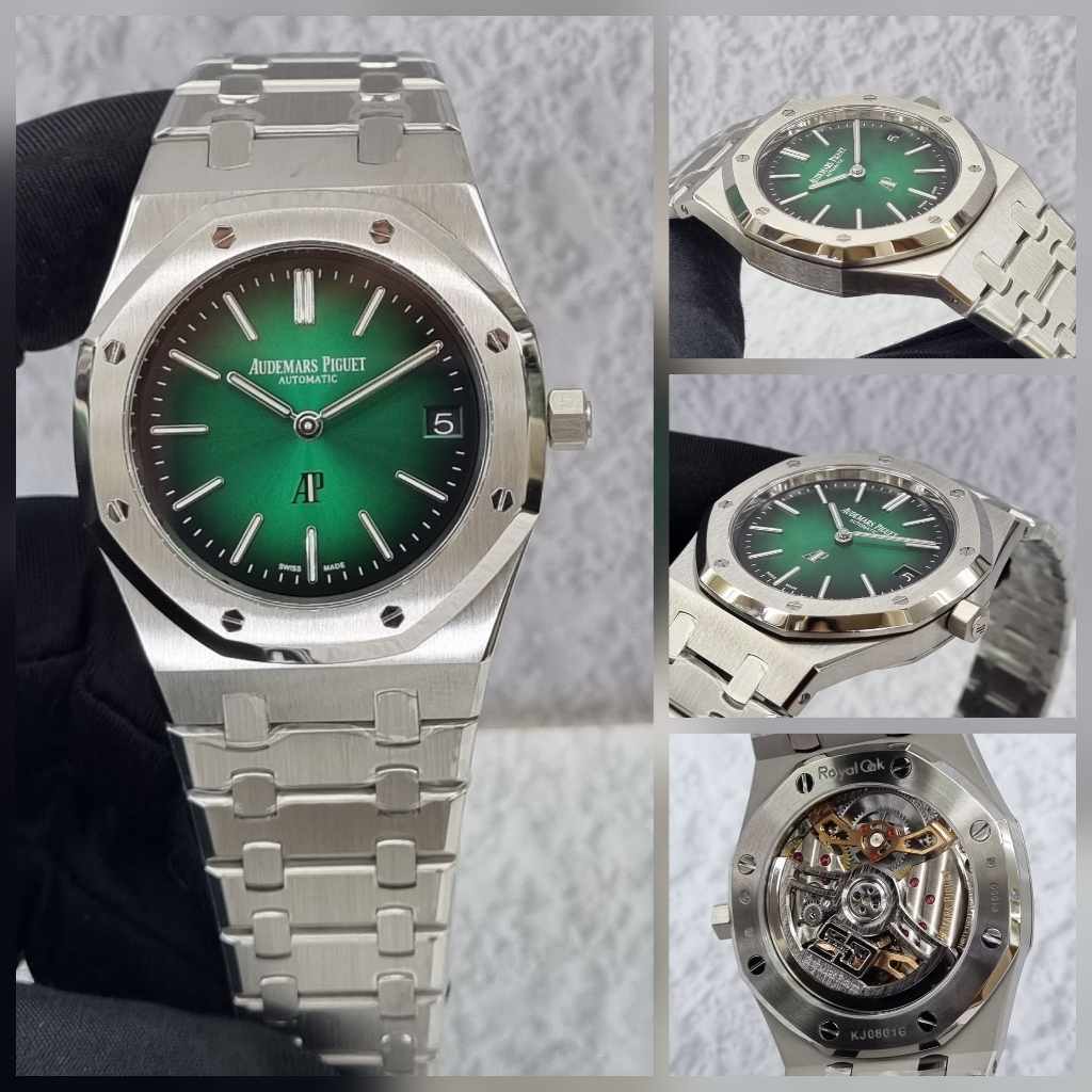 Jam Tangan AP Royaloak 16202 Swiss ZF Automatic Movement Silver Green Dial