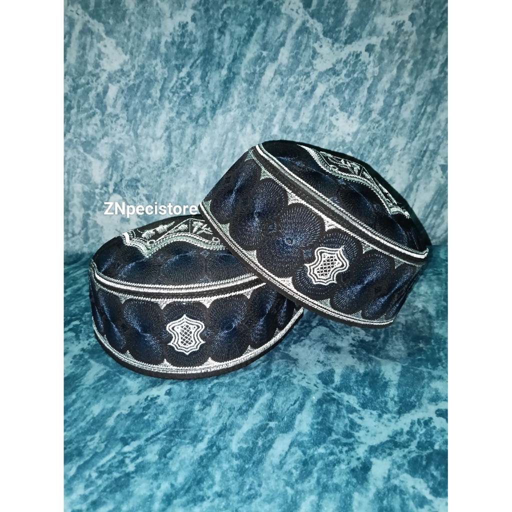 peci/kopiah malaysia terompah spon motif bordir warna navy terbaru