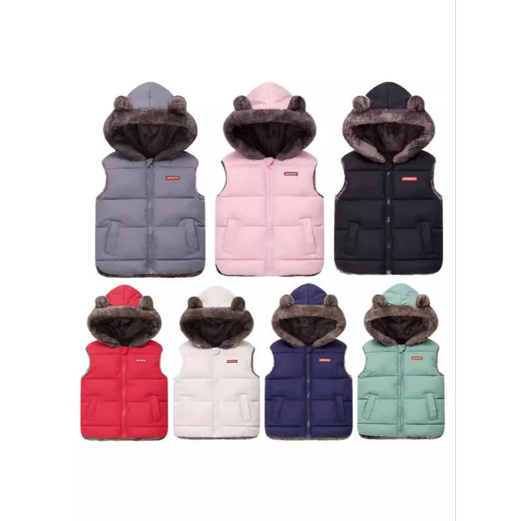 MTXATE Rompi Puffer Terbaru Hangat Anak Lucu Vest Anak Fashion Jaket dengan Desain Hoodie Beruang