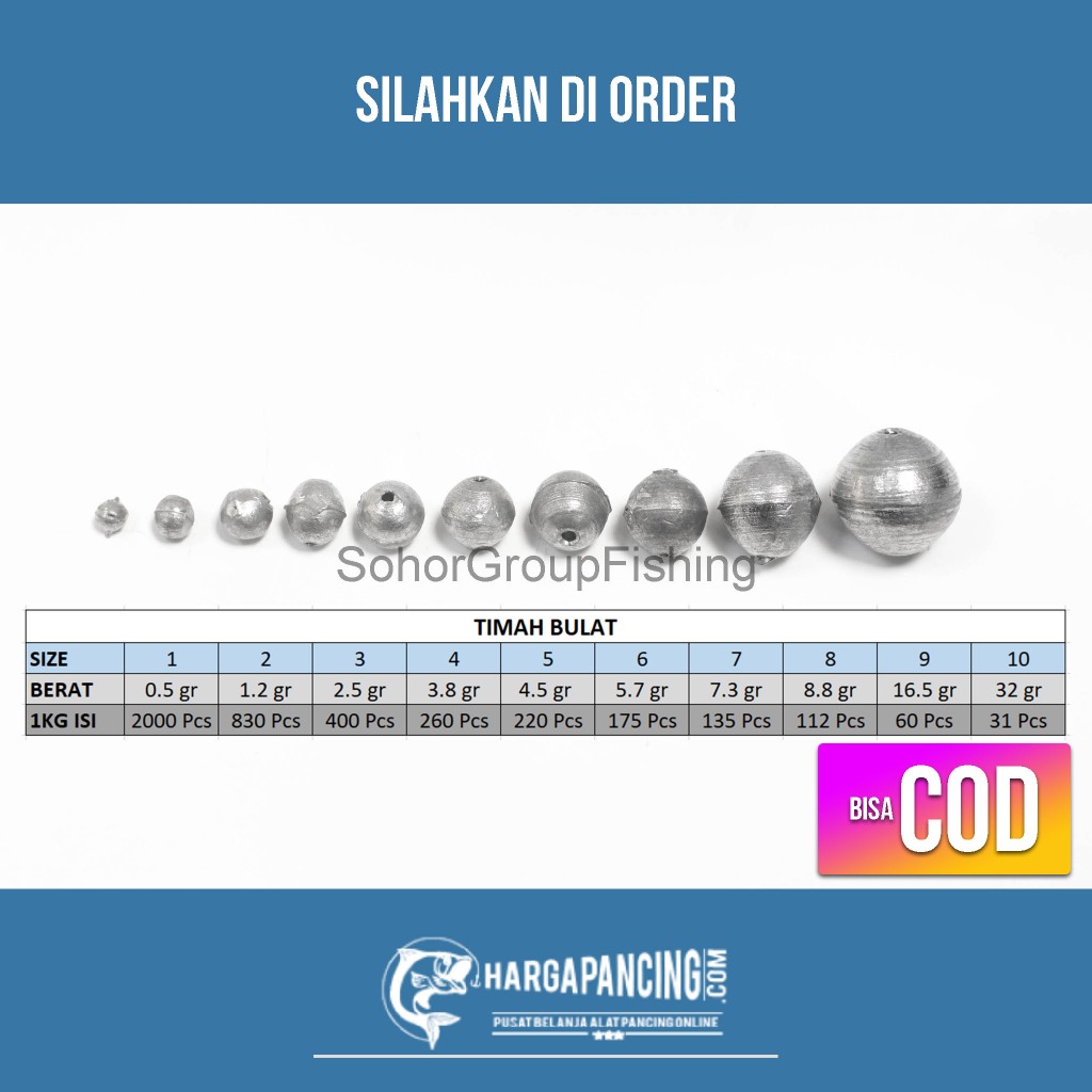 Timah Pancing Kiloan Bentuk Bulat dan Merica
