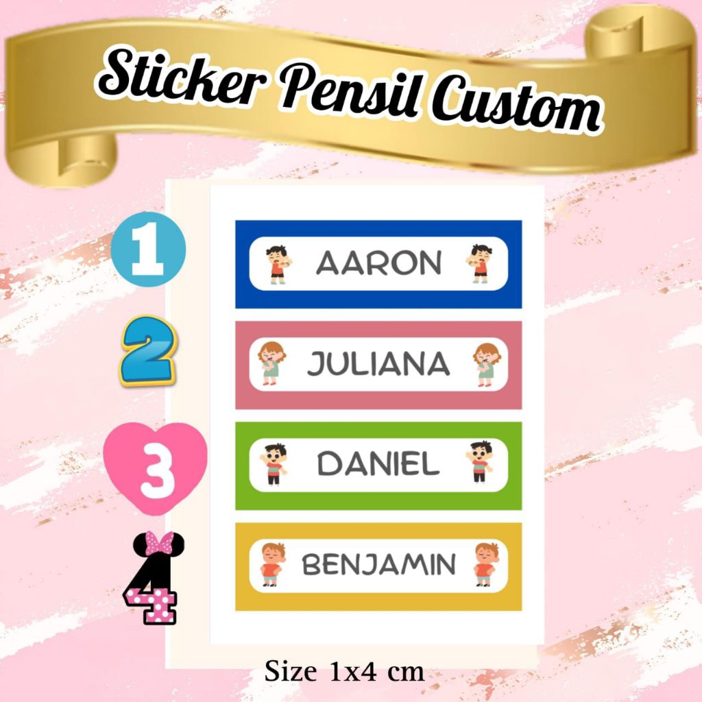 

(ISI 50 PCS) STICKER PENSIL /PULPEN PERLENGKAPAN SEKOLAH CUSTOM NAMA MOTIF ANAK ANAK