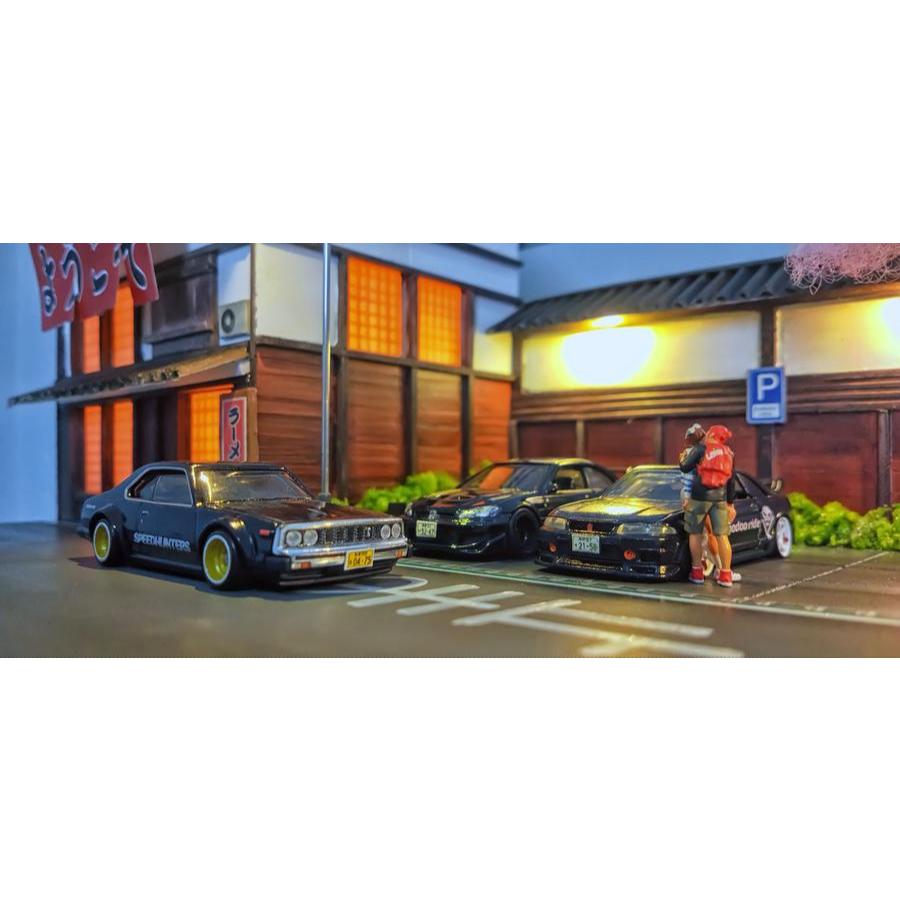 Diorama 1/64 Rumah Jepang LED Pohon Ramen Parkiran MiniGT Hotwheels