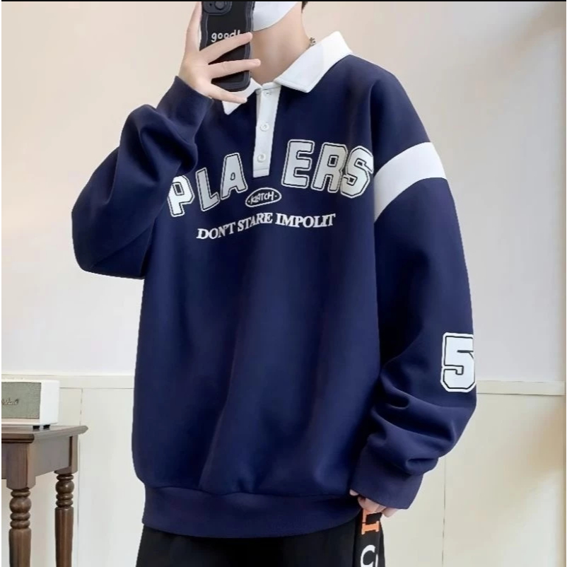Sweater Berkerah Big Size ( S - 6XL ) BASEBALL PLAYERS Crewneck Kerah Polo Collar Mix Two Tone Jaket