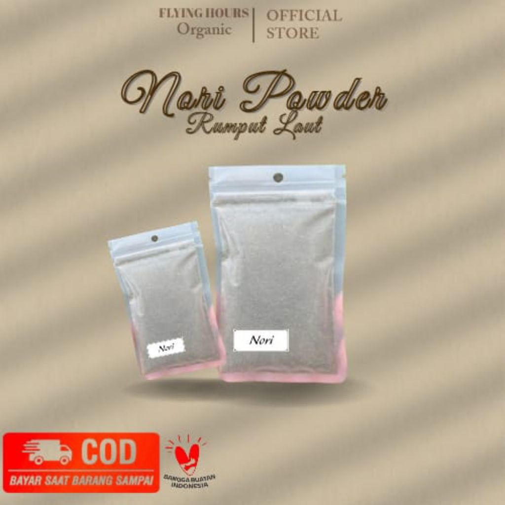 

Bubuk Nori Premium/ Powder Rumput Laut Asli Halal & Peraktis Kemasan Ziplock Food-Grade Premium Qualty