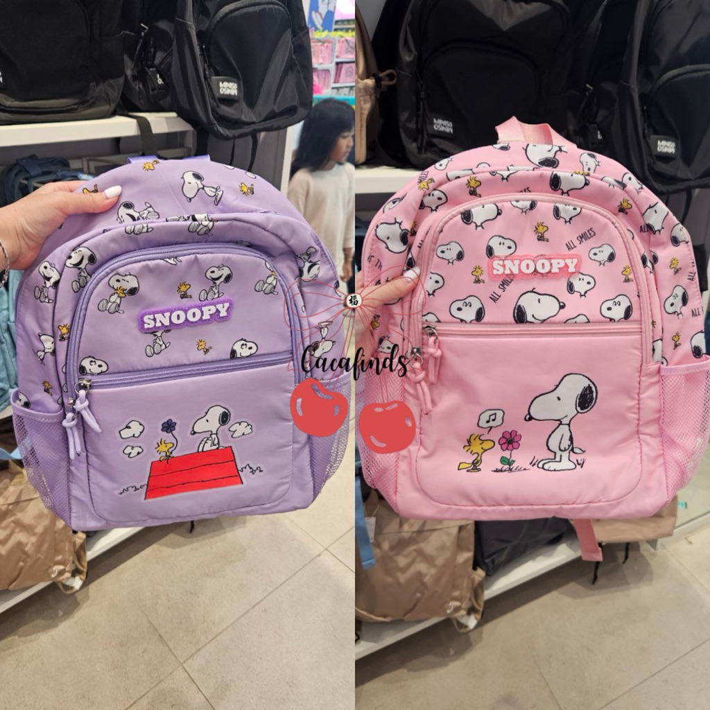 MINISO x Peanuts‼️Ransel Anak / Backpack Students Snoopy Collection (28x12x38cm) Pink / Purple