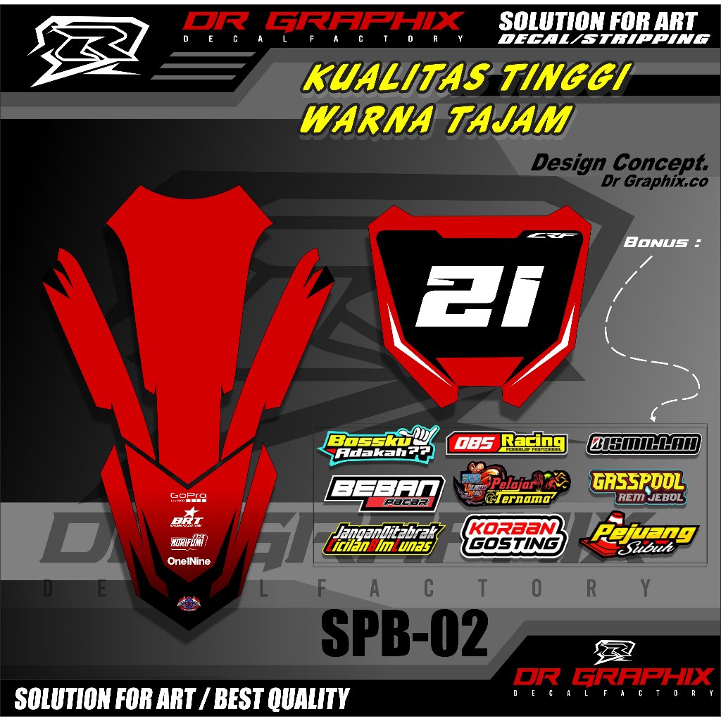 SPB-02 stiker papan dan spakbor crf 450 r - decal papan crf 450 supermoto Custom NOMOR