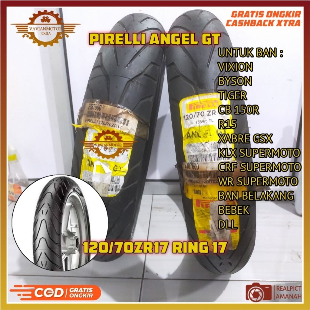 (Promo) Tangan Pertama Ban Pirelli Angel GT 120/70-17 120 70 17 Ring 17 58W TL Tubeless Ban Depan Ba